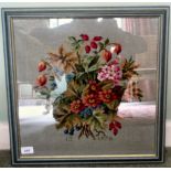 A floral tapestry bears initials IT & dated 1976 16''sq framed (From the Ian Thomas