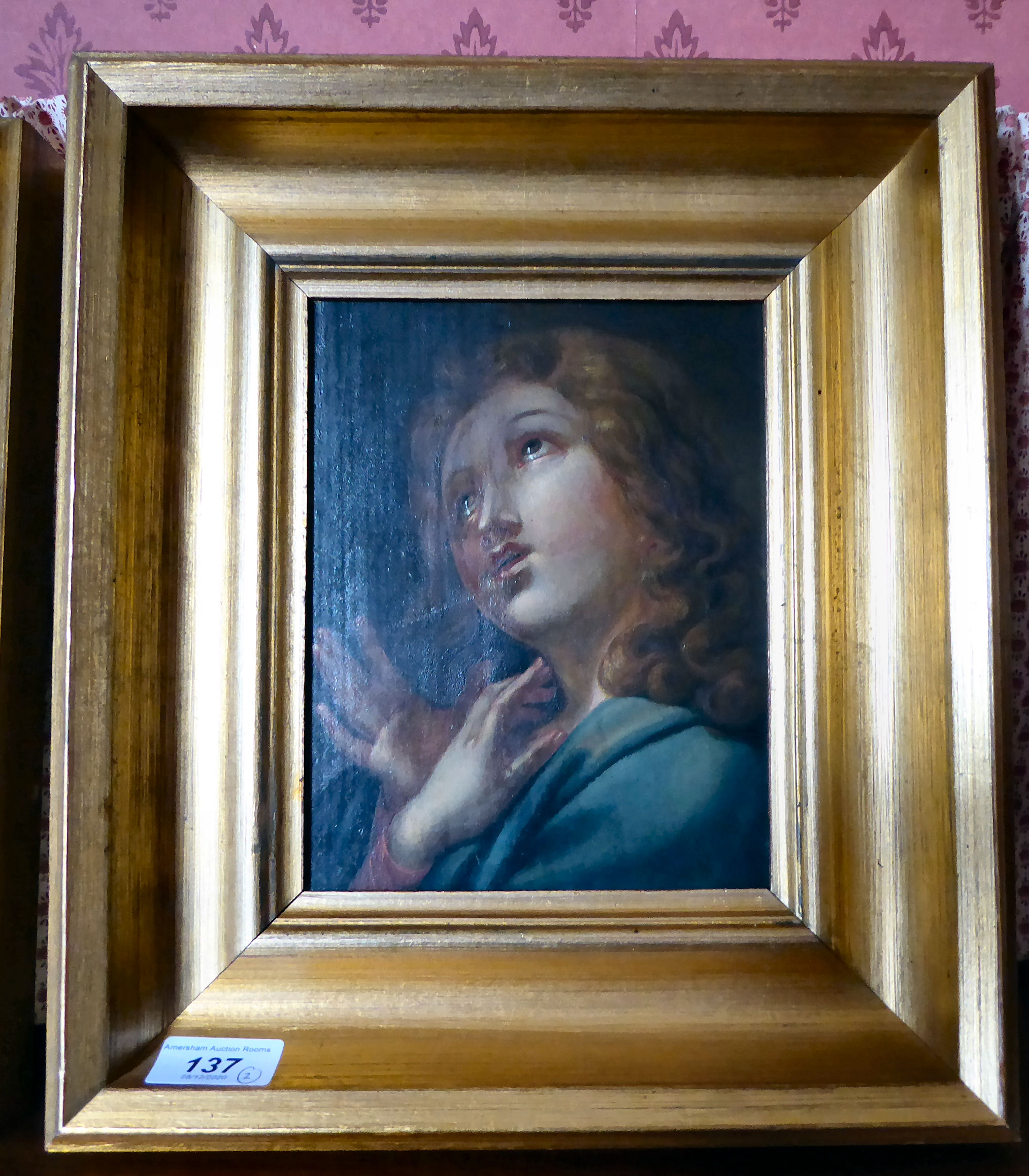 Two 'antique' reproduction paintings - one, a religious study; the other, - Image 2 of 7