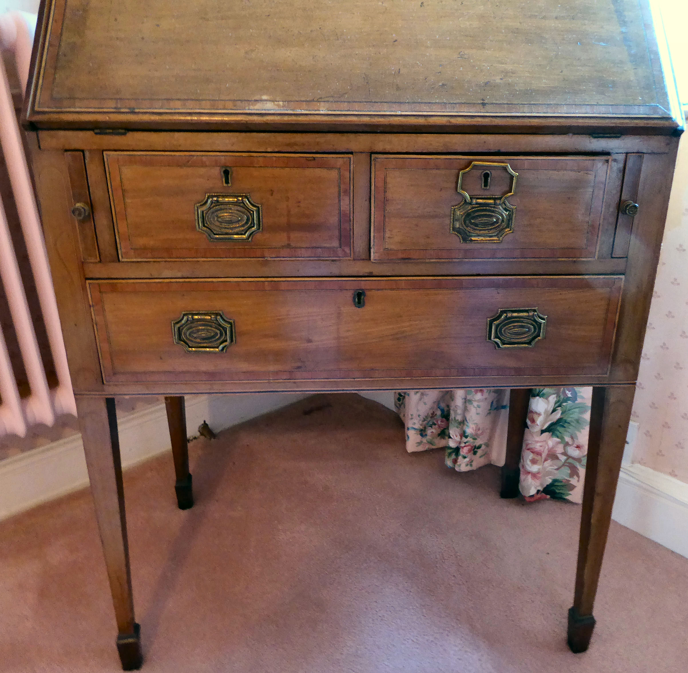 An Edwardian satinwood inlaid mahogany bureau, the fall front, enclosing a fitted interior, - Image 4 of 4