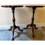 A pair of modern Georgian design mahogany pedestal wine tables, raised on tripod bases 19.5''h 11.