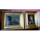 Two 'antique' reproduction paintings - one, a religious study; the other,