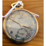 A Longines 14ct gold slim cased open face pocket watch,