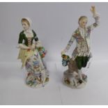 A pair of early 20thC Sitzendorf porcelain figures, a man and woman with lambs at their feet 7.