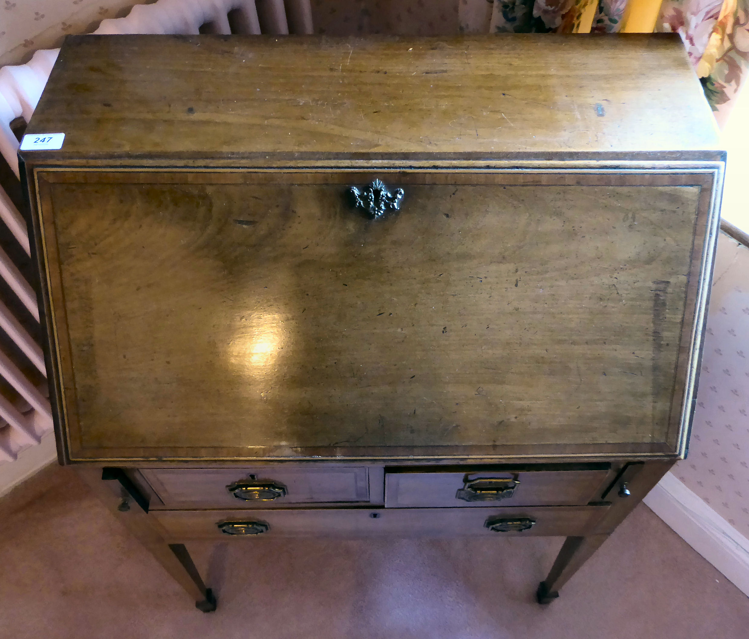 An Edwardian satinwood inlaid mahogany bureau, the fall front, enclosing a fitted interior, - Image 2 of 4