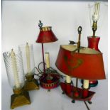 Lighting: to include a red painted boat design table lamp,