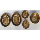 Five late 19thC oval, head and shoulders portrait miniatures,