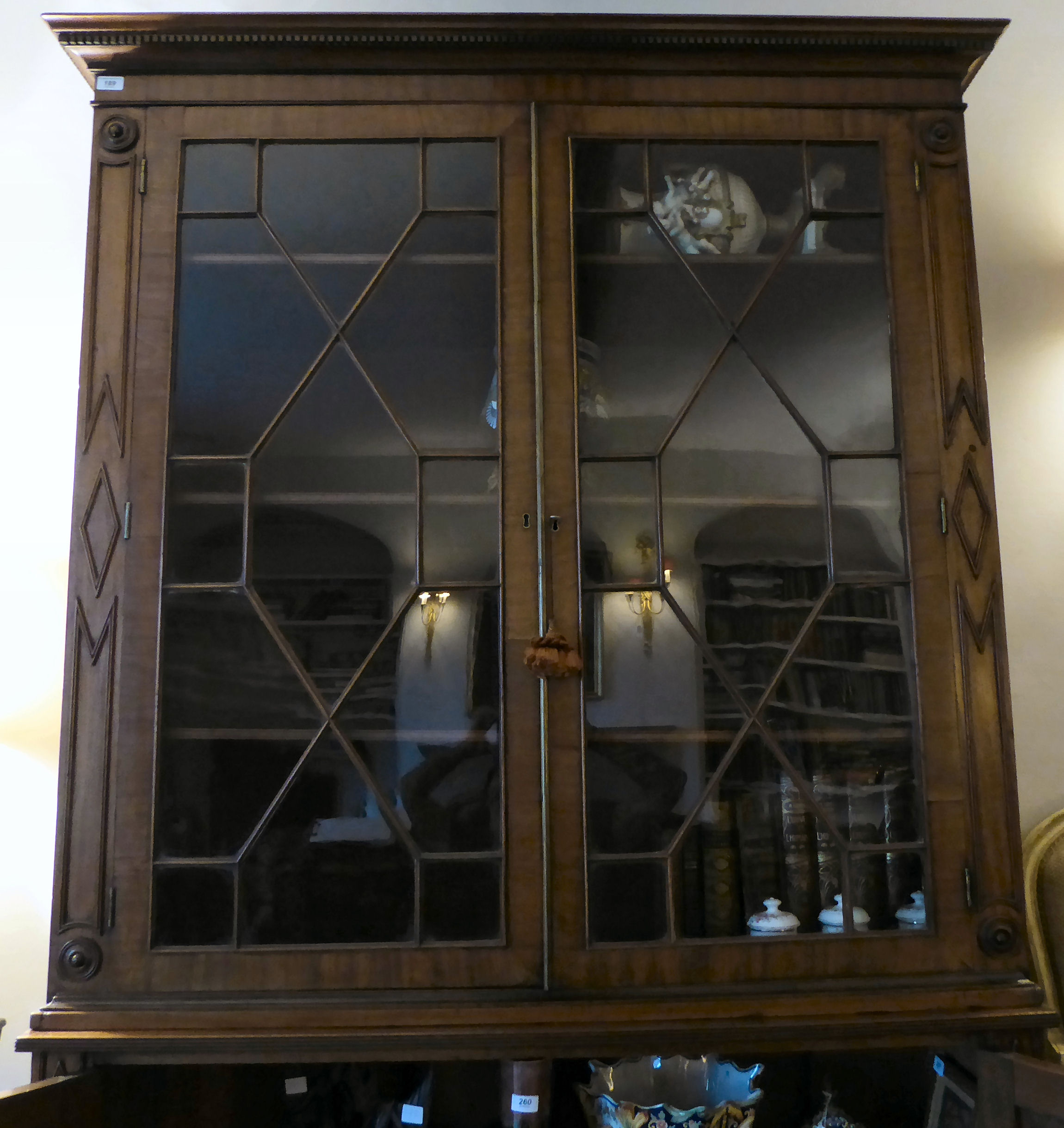 A Regency mahogany cabinet bookcase with a dentil moulded frieze, - Image 3 of 3