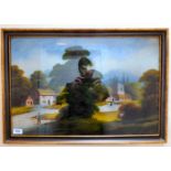 Three similar late Victorian reverse paintings on glass,