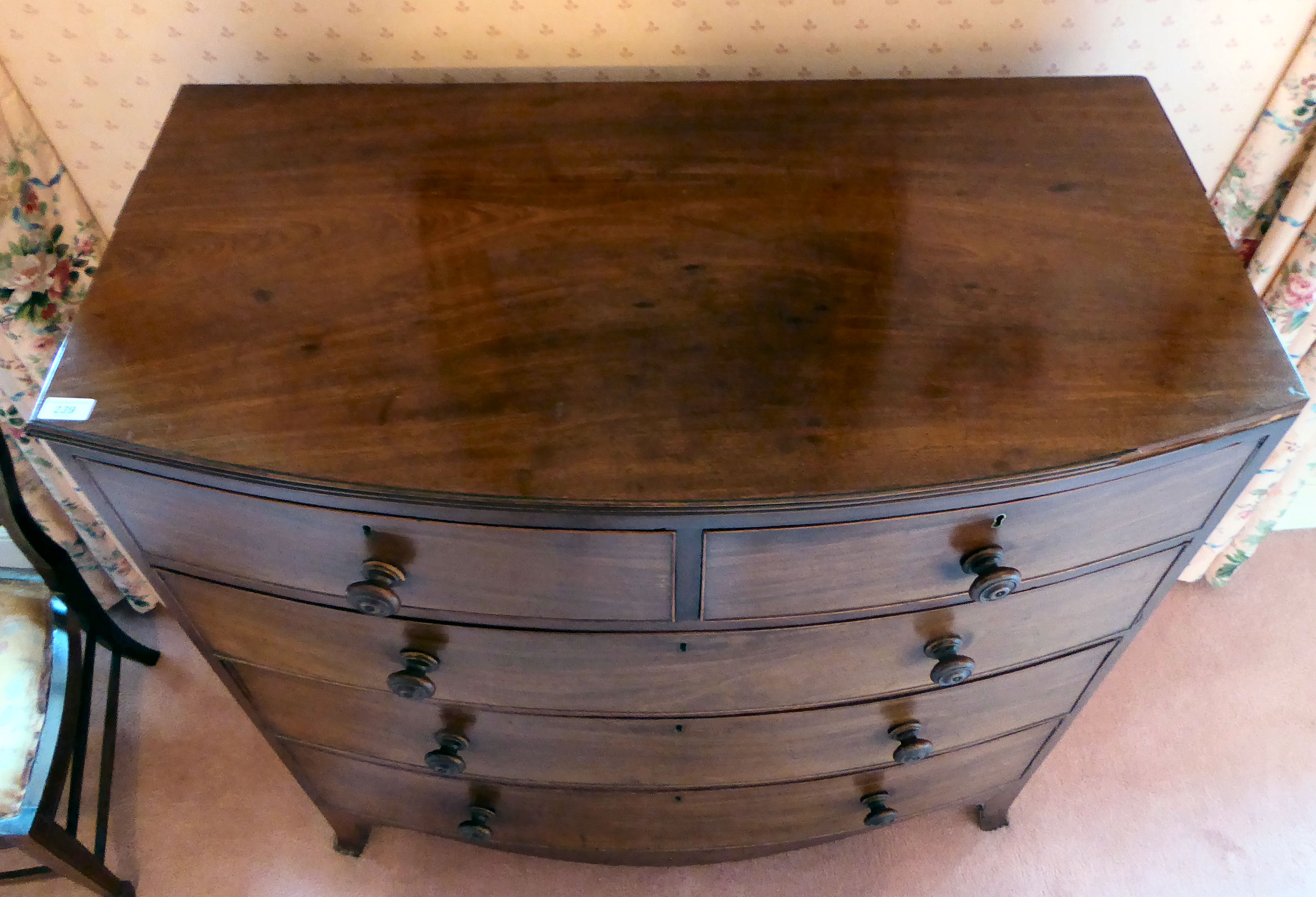 A Regency mahogany bow front dressing chest with two short/three graduated long drawers, - Image 2 of 2