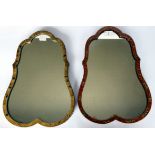 An early 20thC mirror, the pear shaped plate, in red lacquered,