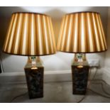 A pair of modern Chinese porcelain table lamps of tapered box design,