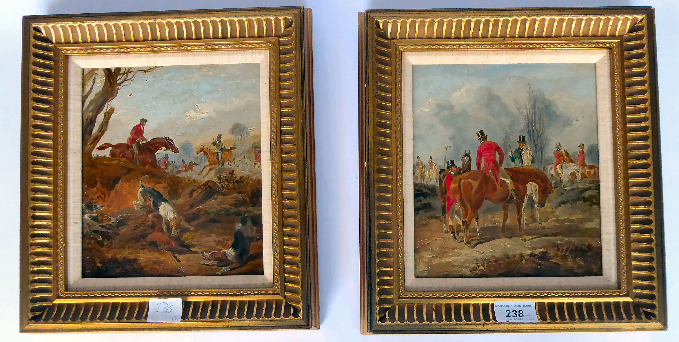 A pair of mid 20thC foxhunting studies oil on panel 8.5'' x 7.
