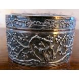 A Chinese silver dressing table pot and cover of cylindrical form,