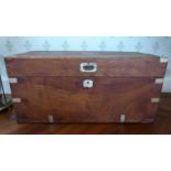 WITHDRAWN A mid 20thC Chinese camphor wood military design chest with brass bracket inlaid and