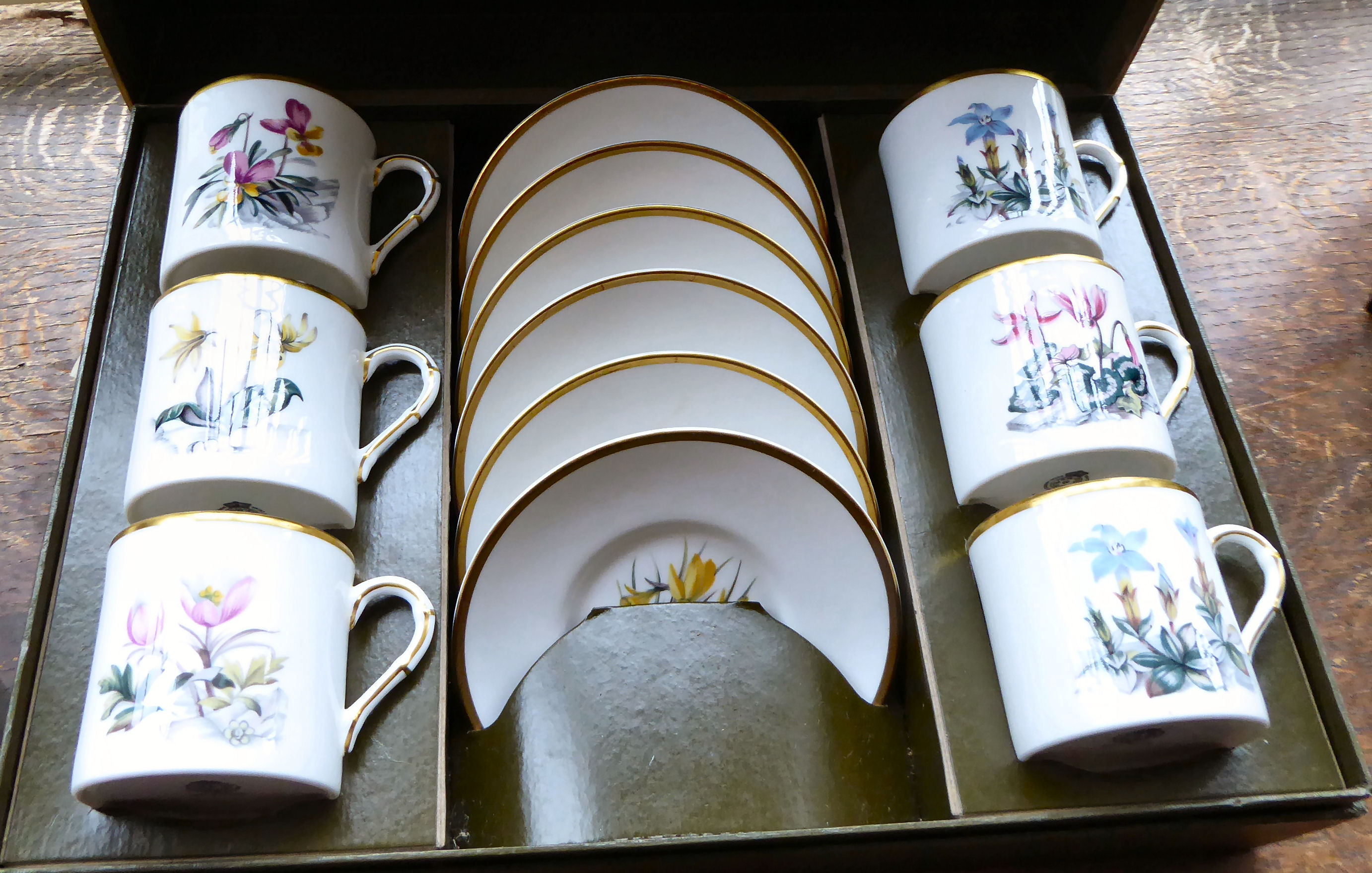 A set of twelve Royal Worcester china coffee cans and saucers, decorated with floral specimens, - Image 3 of 4