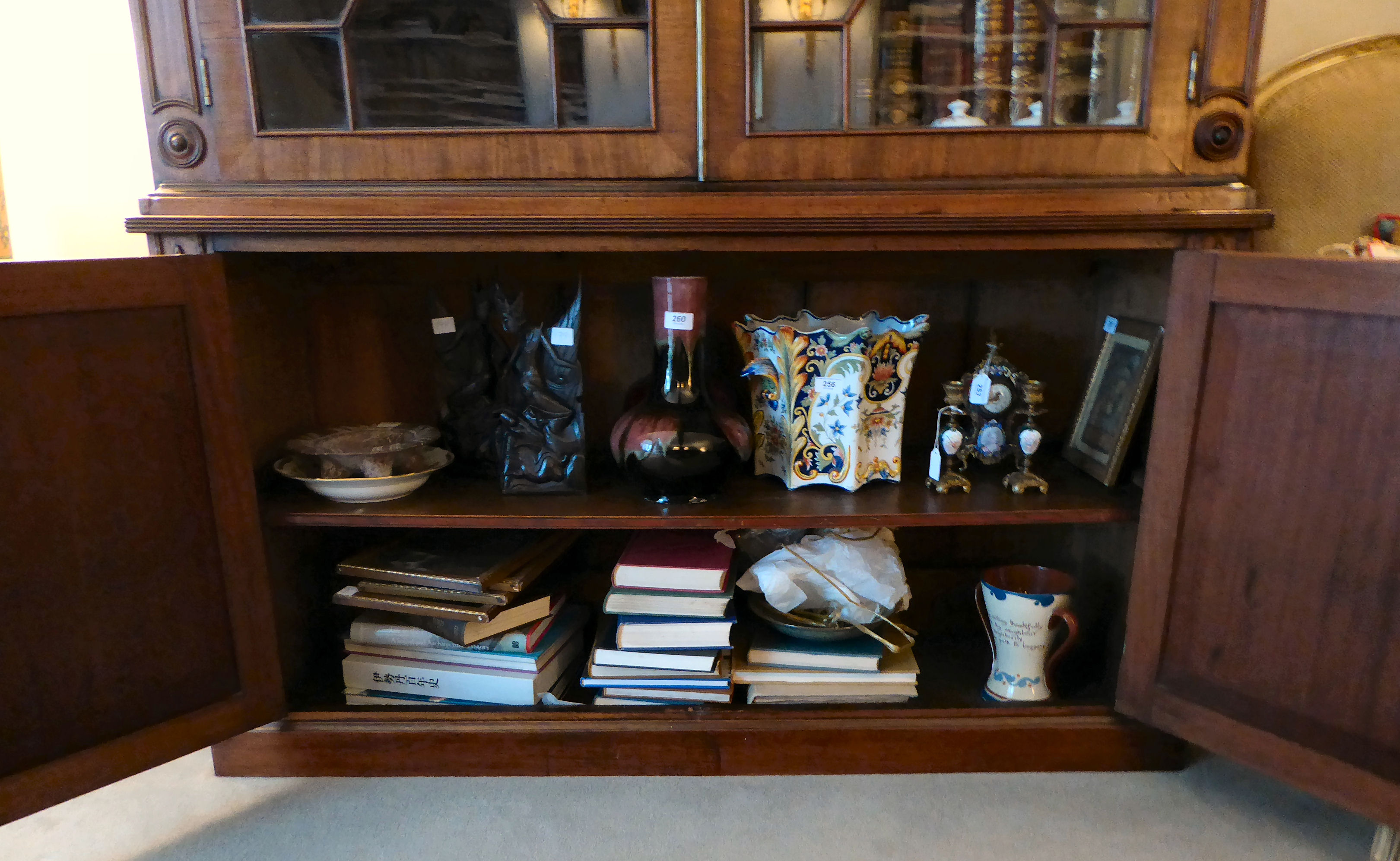 A Regency mahogany cabinet bookcase with a dentil moulded frieze, - Image 2 of 3