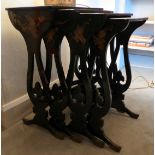 A quartetto of modern Chinese black lacquered and overpainted occasional tables,
