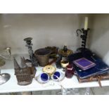 Collectables: to include two 'vintage' pairs of goggles; and a cast metal novelty candlestick,