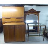 Small furniture: to include a 1970/80s student's teak bureau with a fall flap,