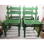 A set of four green painted wooden terrace chairs,