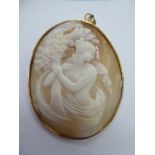 A late Victorian yellow metal mounted shell carved portrait cameo brooch/pendant 11