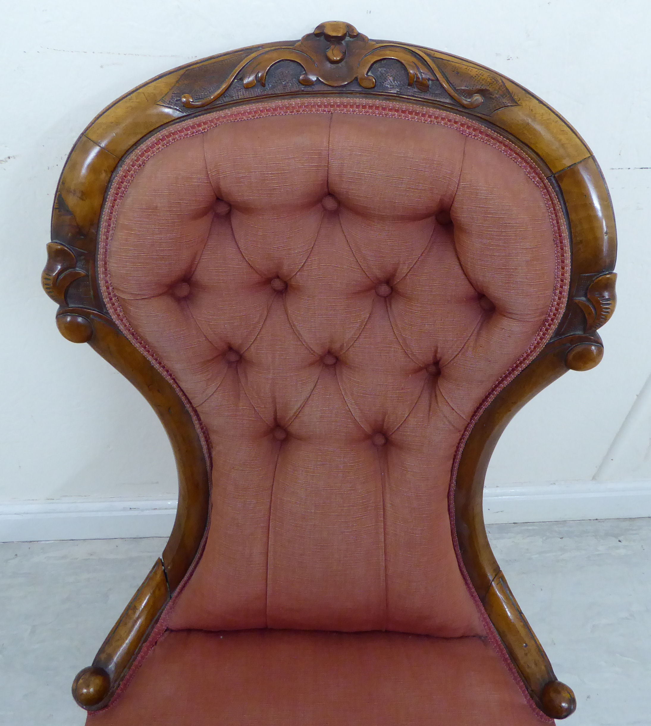 A late Victorian walnut framed nursing chair, the part buttoned, - Image 2 of 5