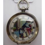 A late 19thC Continental silver coloured metal cased pocket watch,
