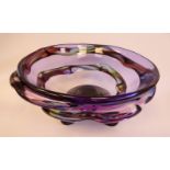 A Formia Murano green, blue, amber and purple glass centrepiece bowl of shallow form with applied,