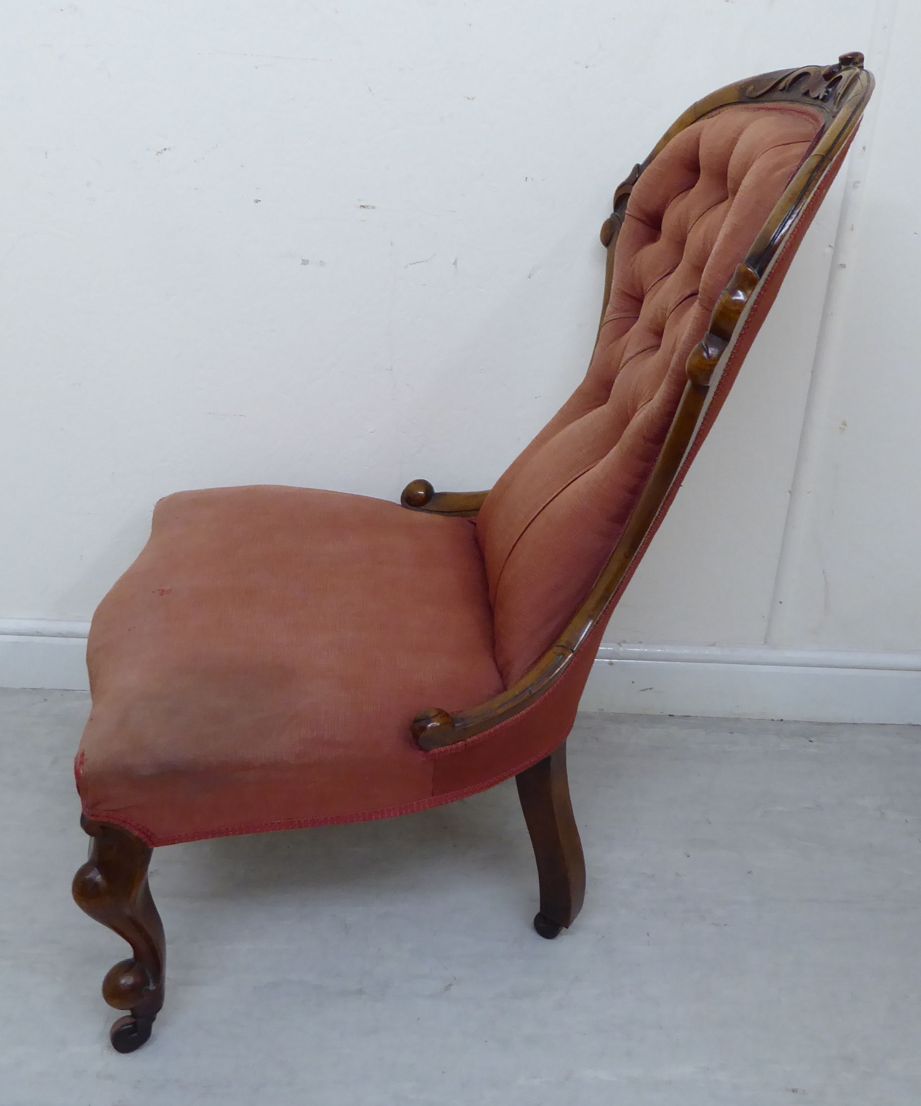 A late Victorian walnut framed nursing chair, the part buttoned, - Image 4 of 5