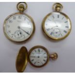 Three late 19th/early 20thC Waltham gold plated pocket watches,