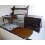 Small furniture: to include a 1930s burr walnut finished coffee table with a thumb moulded piecrust