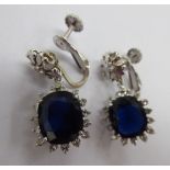 A pair of 14ct white gold diamond and sapphire cluster drop earrings 11