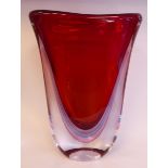 A Formia Murano Sbruffi Sommerso glass vase of slender, oval,