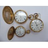 Three late 19th/early 20thC Waltham gold plated pocket watches,