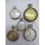 Five late 19th/early 20thC Waltham silver and steel cased pocket watches,