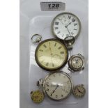 Six late 19th/early 20thC silver and steel cased pocket wristwatches and movements 11