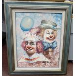 William Moninet - 'Two Clowns' oil on canvas bears a signature 19'' x 15'' framed RSF