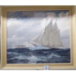 David Lobb - a maritime scene with a yacht and steam ship oil on canvas 19'' x 23'' framed