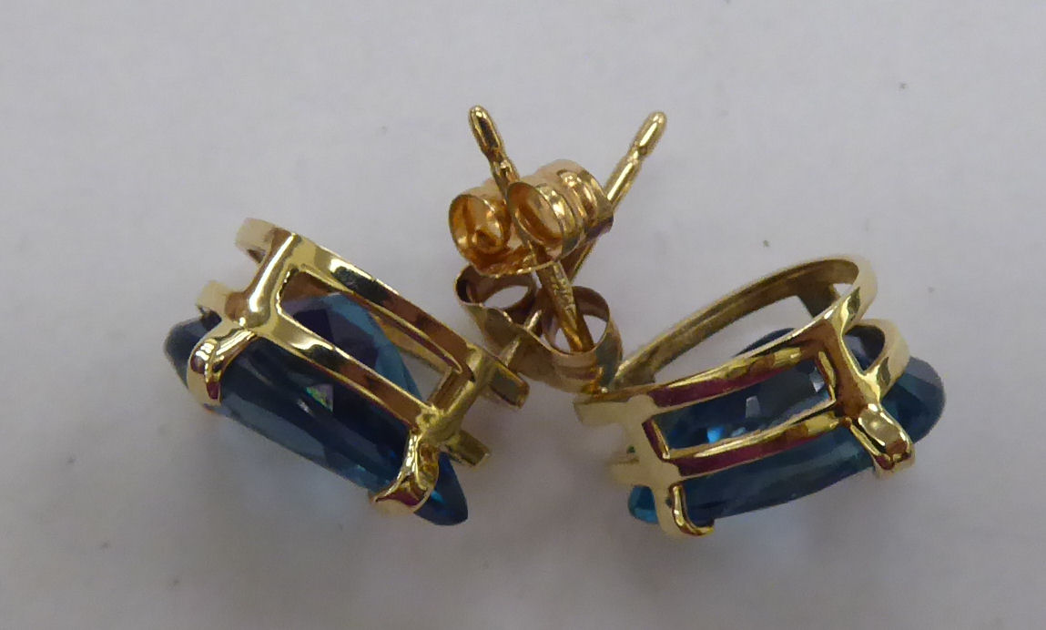 A pair of 9ct gold, blue topaz, - Image 2 of 2