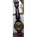 A mid 19thC rosewood cased wheel barometer, having a swan neck and vase pediment, a hygrometer,