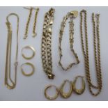 9ct gold jewellery: to include a curb link bracelet;