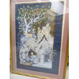 20thC Indian School - an allegorical scene with figures in a garden amid trees watercolour &