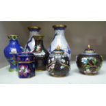Modern Oriental cloisonne vases: to include a pair of bulbous form with narrow necks 4''h