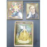 Josephine Dyer - three miniature portraits and studies: to include a still life study,
