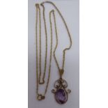 A late Victorian 9ct gold pendant necklace,