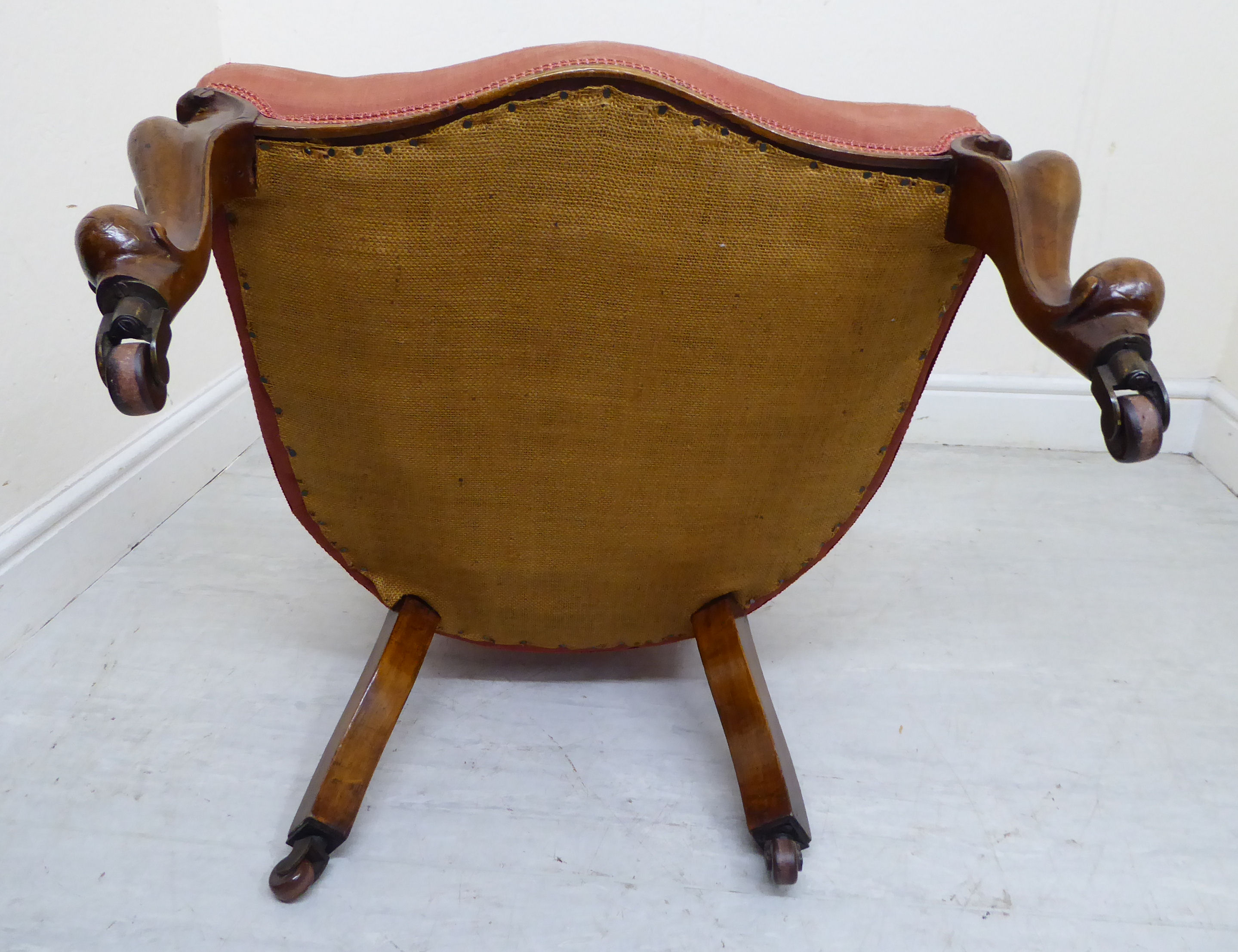 A late Victorian walnut framed nursing chair, the part buttoned, - Image 5 of 5