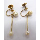 A pair of 9ct gold cultured pearl bar-drop earrings 11
