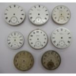 Eight late 19th/early 20thC Waltham watch movements with enamelled Roman and Arabic dials 11