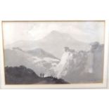 William Sawrey Gilpin - 'Figures in a mountainous landscape' grey wash bears a signature & a