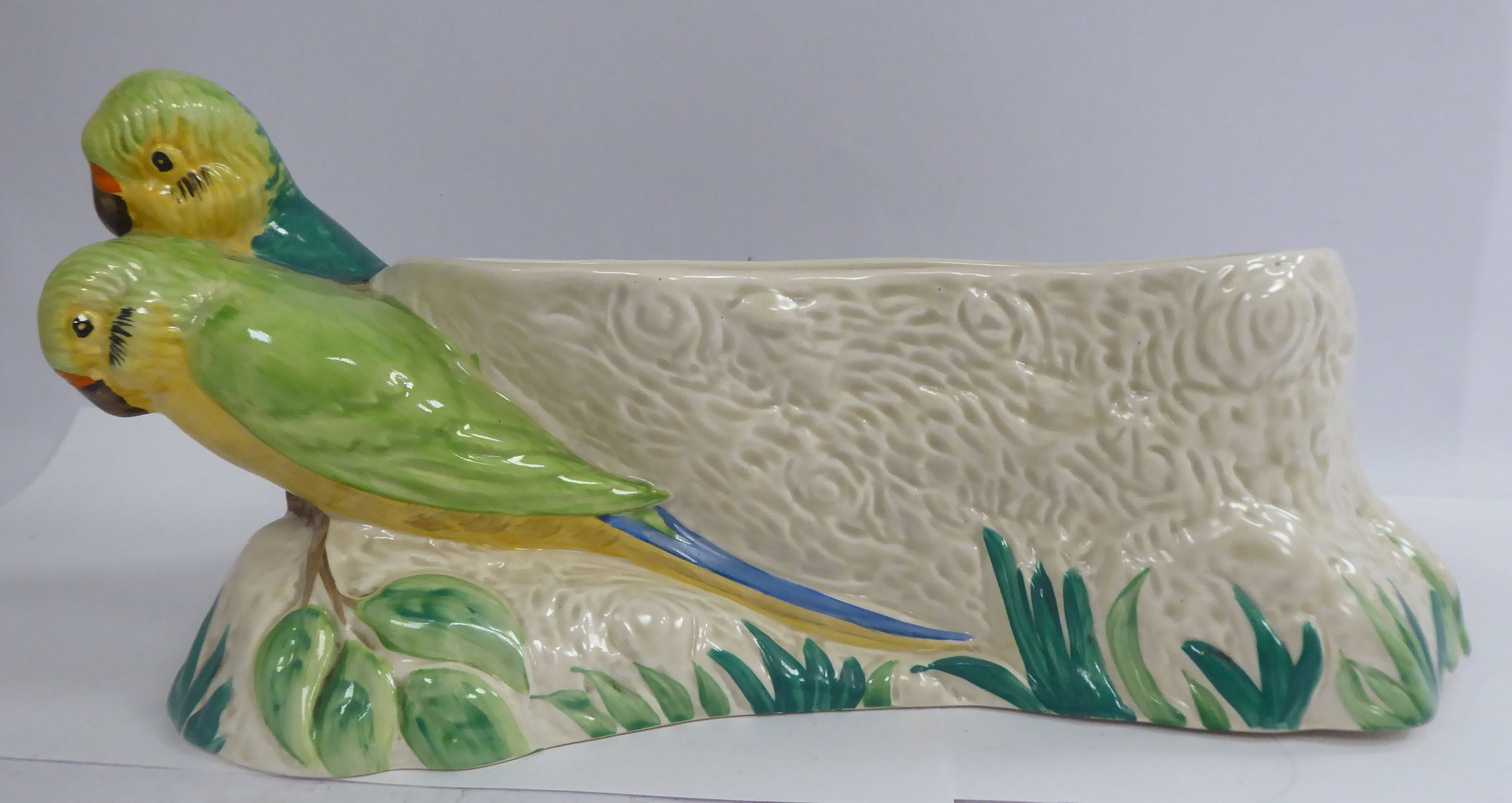 A Clarice Cliff Newport pottery 'Budgerigar Love Birds' planter 11''w